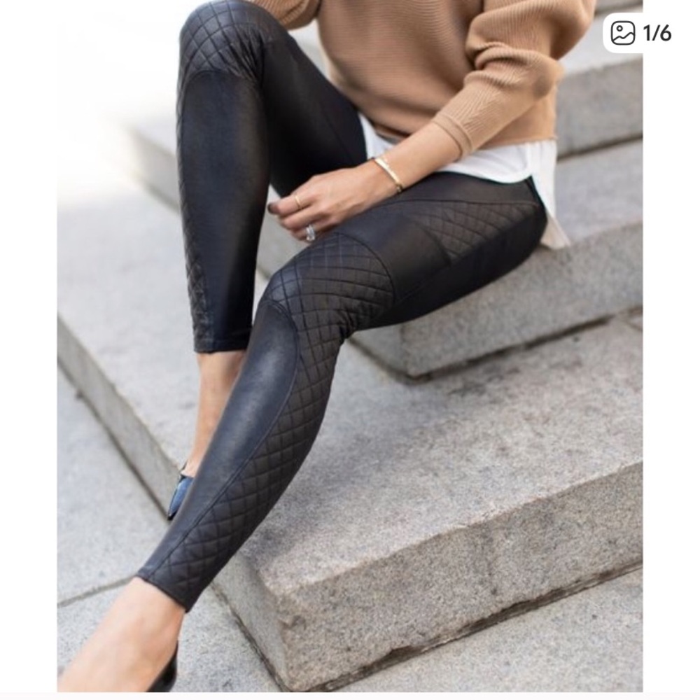 SPANX Black Quilted Faux Leather Leggings Size M​